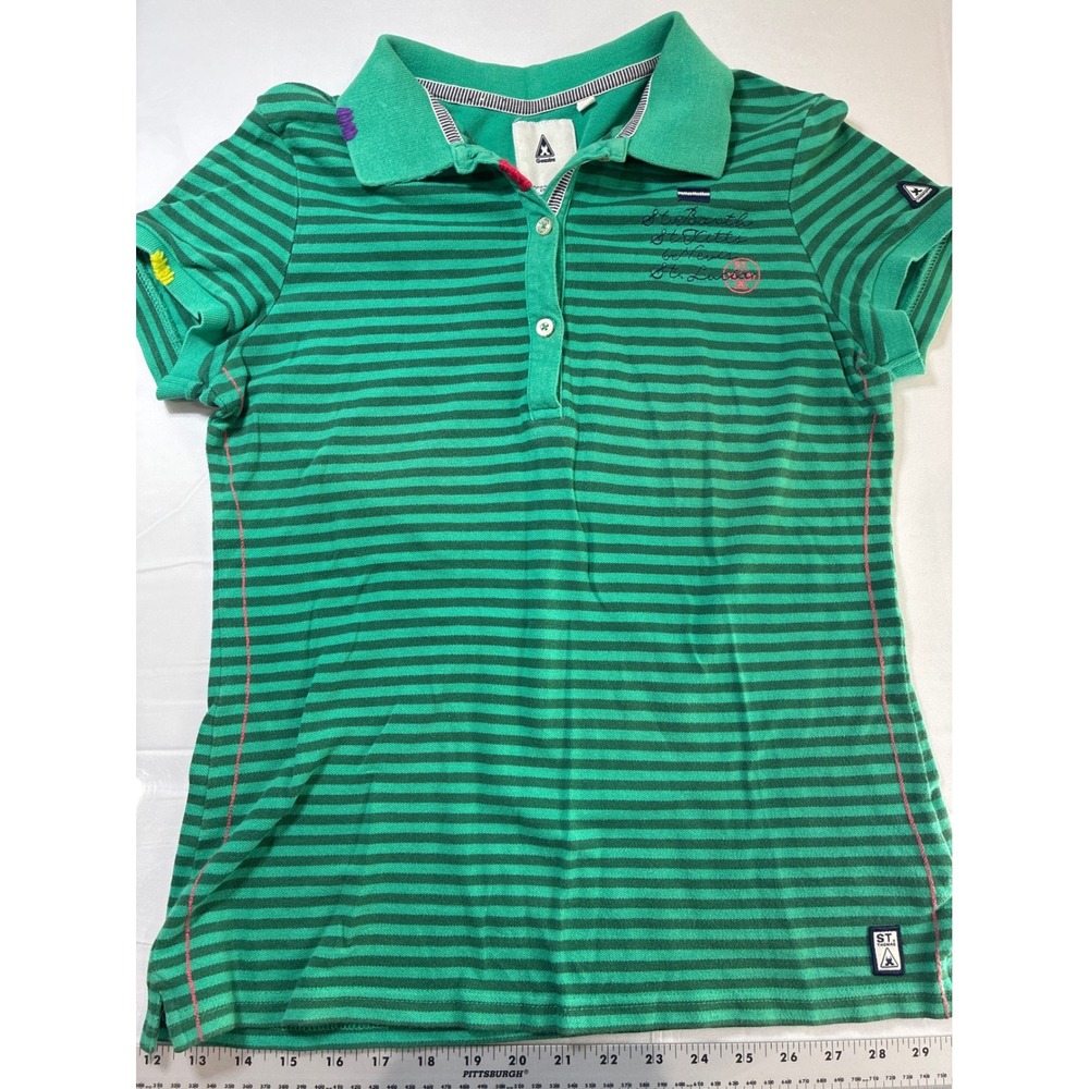 Gaastra Womens Green Striped Nautical Polo Shirt Embroidery Size‎ M Caribbean